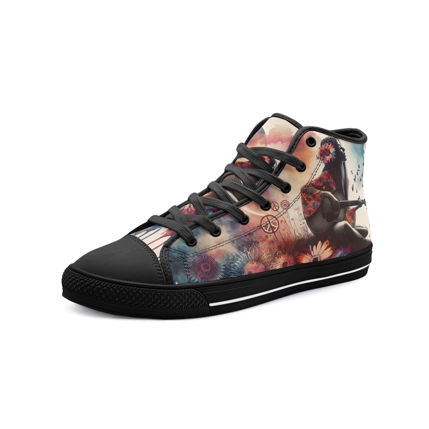 Emerald Blossoms - Dive Into Hippie Music, Bohemian Style Girl Unisex High Top Canvas Shoes For Hippies