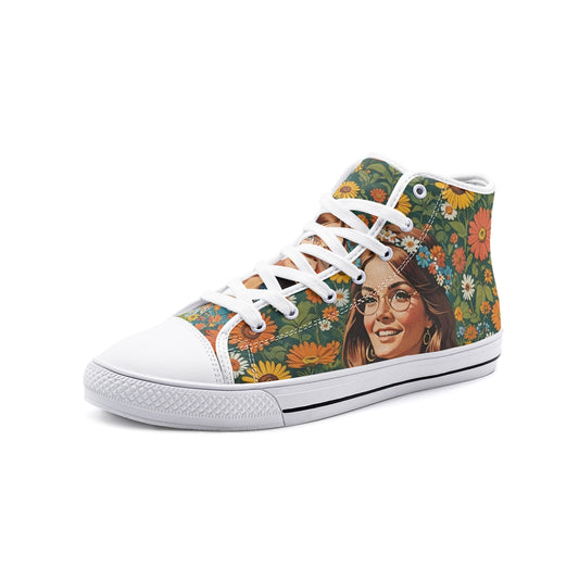 Emerald Blossoms - Boho Girl With Bright Smile Unisex High Top Canvas Shoes For Hippies