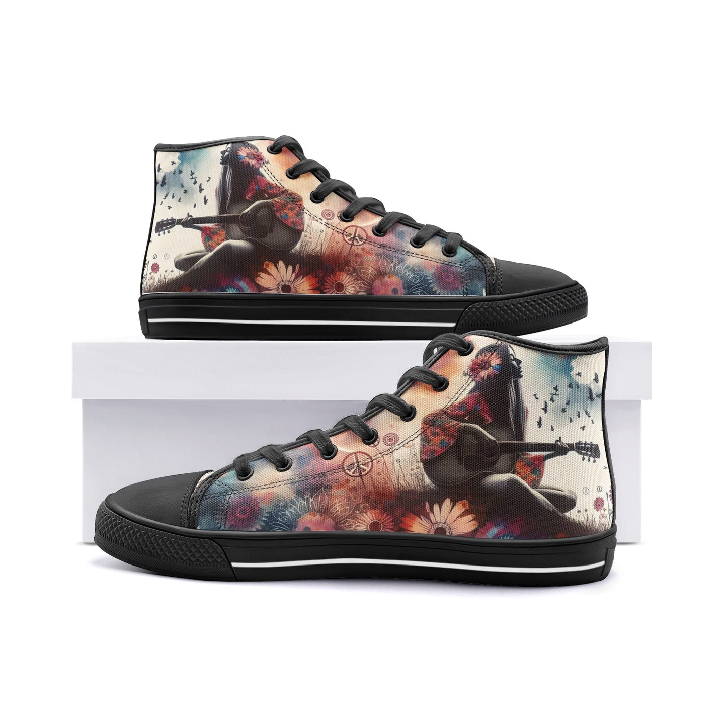 Emerald Blossoms - Dive Into Hippie Music, Bohemian Style Girl Unisex High Top Canvas Shoes For Hippies