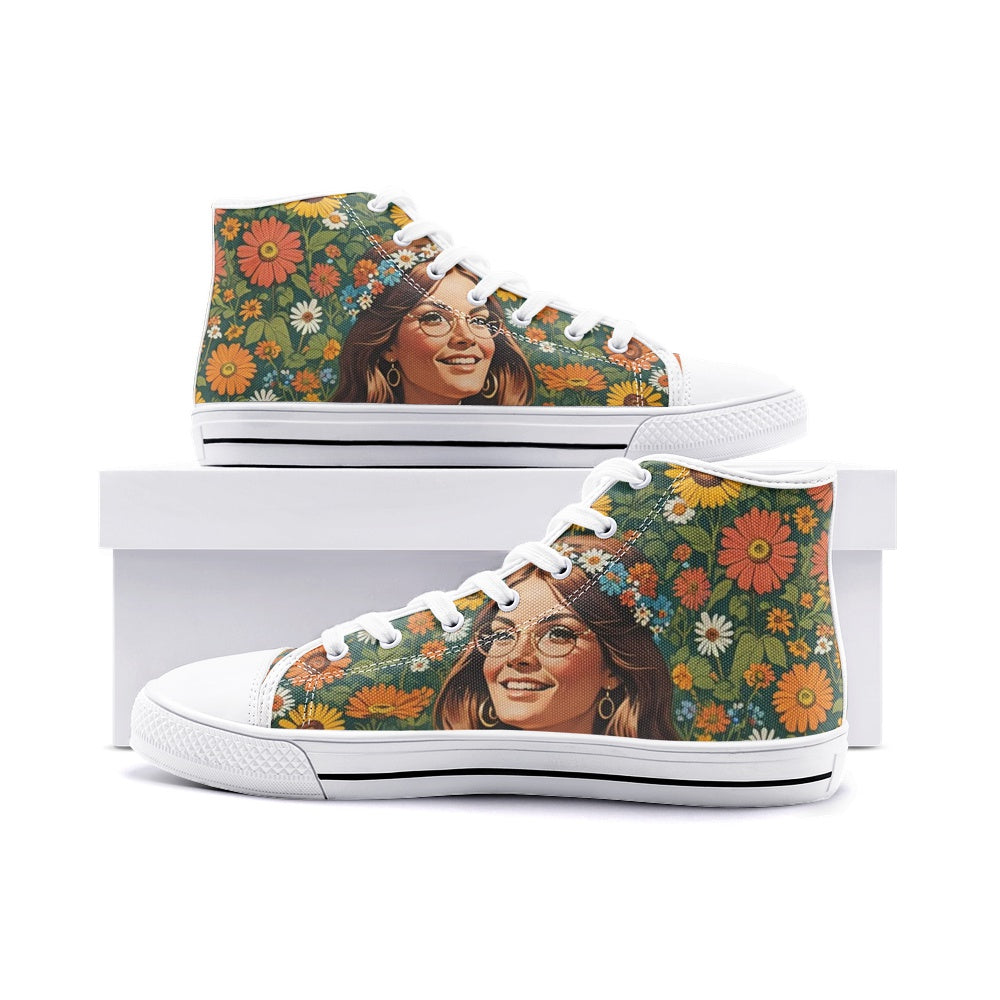 Emerald Blossoms - Boho Girl With Bright Smile Unisex High Top Canvas Shoes For Hippies