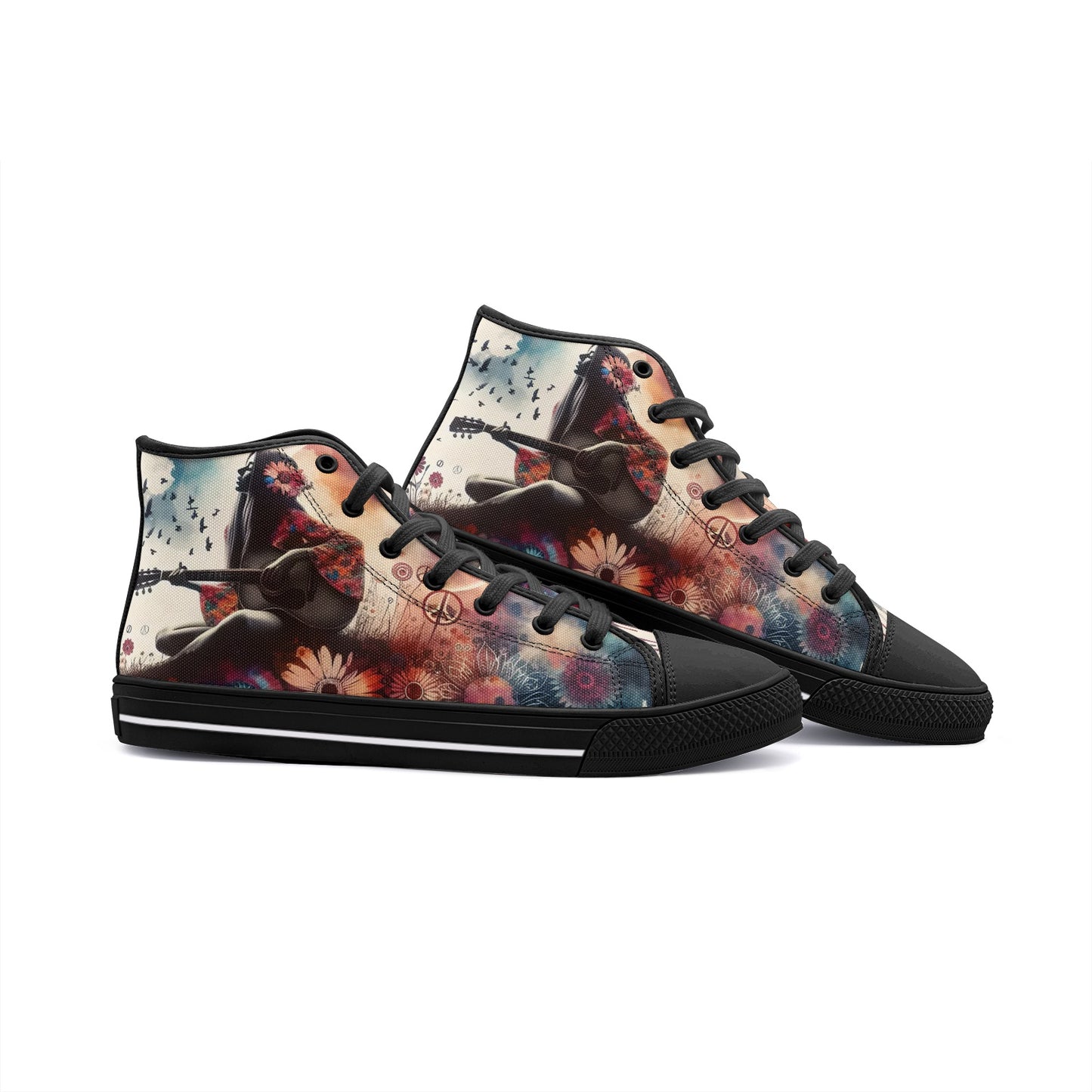 Emerald Blossoms - Dive Into Hippie Music, Bohemian Style Girl Unisex High Top Canvas Shoes For Hippies