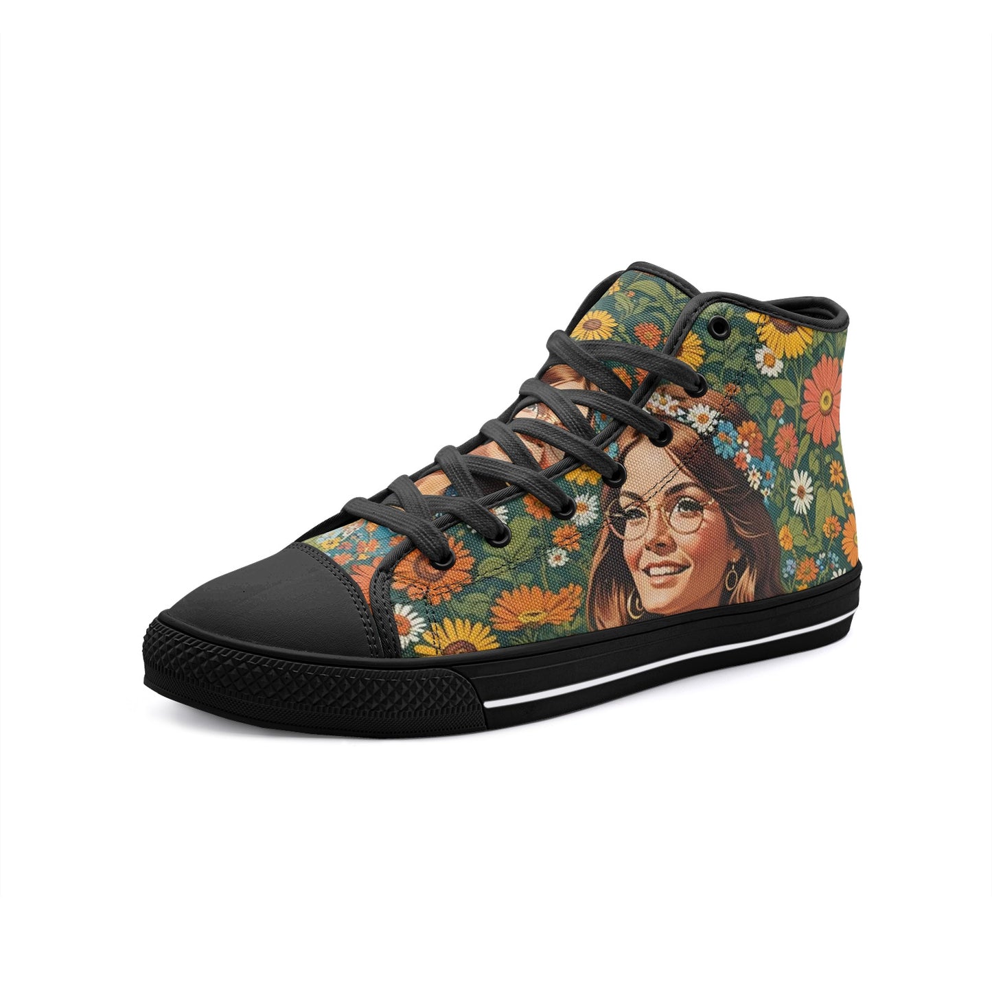 Emerald Blossoms - Boho Girl With Bright Smile Unisex High Top Canvas Shoes For Hippies