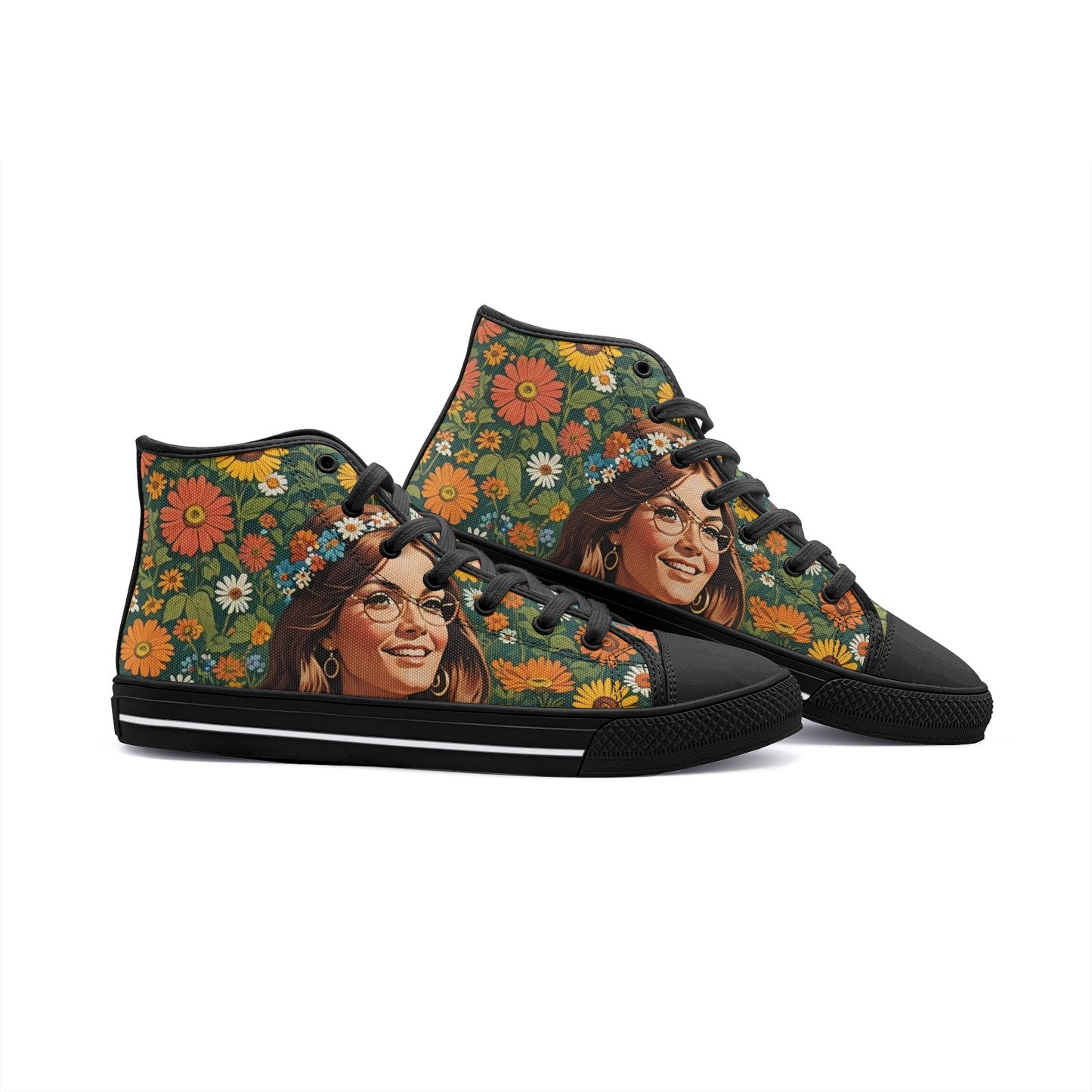 Emerald Blossoms - Boho Girl With Bright Smile Unisex High Top Canvas Shoes For Hippies