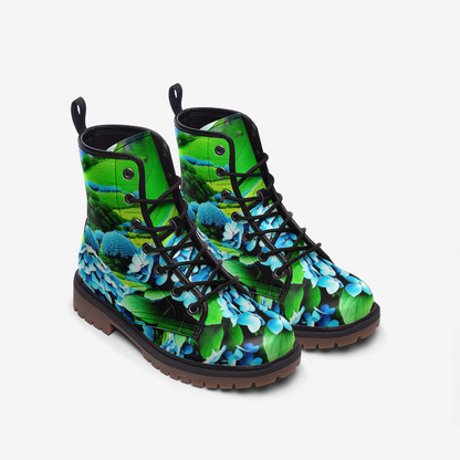 Emerald Blossoms - Beautiful Hydrangeas Flower Casual Leather Lightweight Boots For Hippies