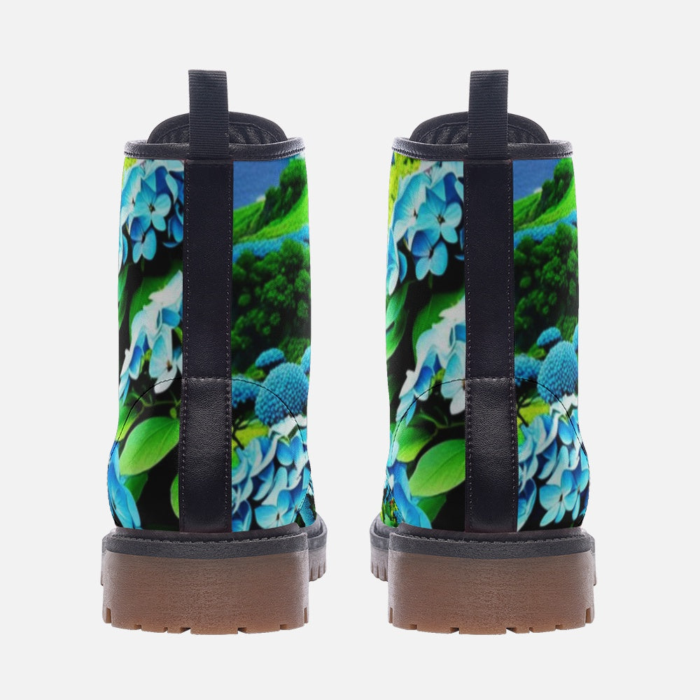 Emerald Blossoms - Beautiful Hydrangeas Flower Casual Leather Lightweight Boots For Hippies