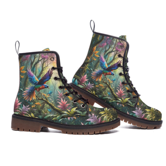 Emerald Blossoms - Gothic Witchy Leather Boots in Green Forest, Dark Boho Style for Mystical Souls, Hippie Shoes