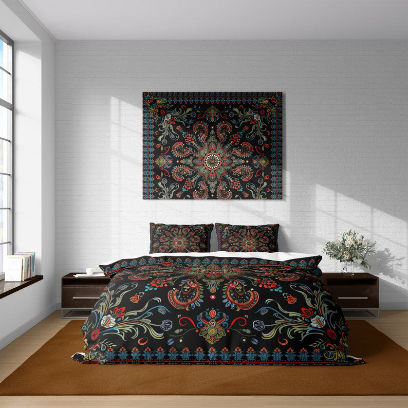 Vintage Floral Indian Boho Mandala Bedding Set For Hippies