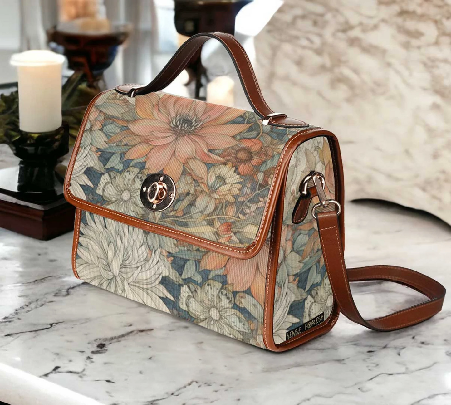 Emerald Blossoms - Women Japanese Watercolor Floral Crossbody Purse For Hippies