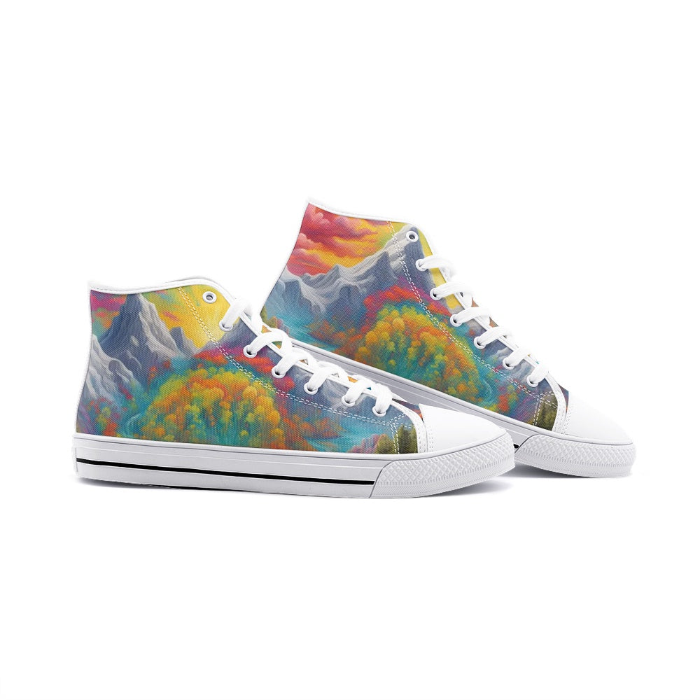 Emerald Blossoms - Gorgeous Mountain View, Hippie Destinations Unisex High Top Canvas Shoes For Hippies