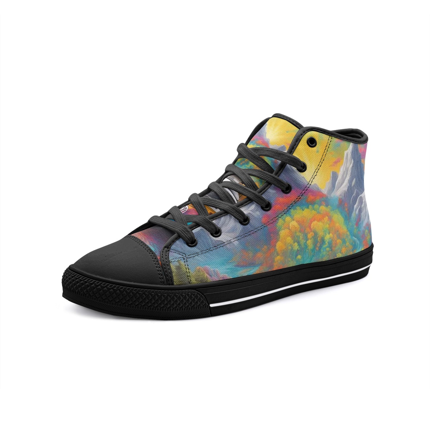 Emerald Blossoms - Gorgeous Mountain View, Hippie Destinations Unisex High Top Canvas Shoes For Hippies