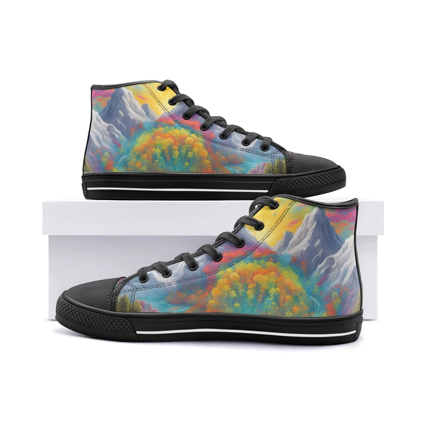 Emerald Blossoms - Gorgeous Mountain View, Hippie Destinations Unisex High Top Canvas Shoes For Hippies