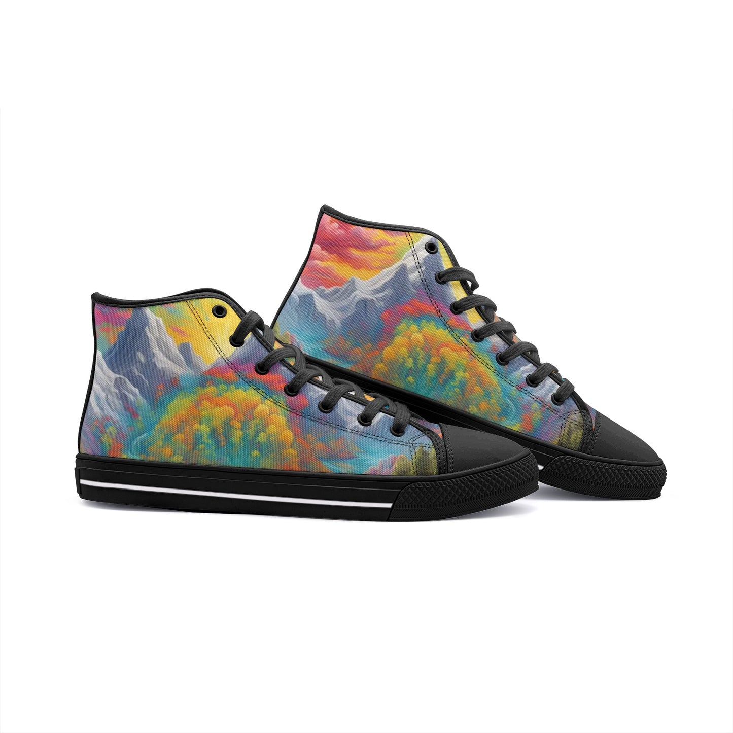 Emerald Blossoms - Gorgeous Mountain View, Hippie Destinations Unisex High Top Canvas Shoes For Hippies