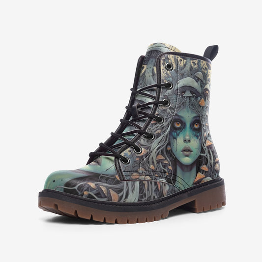 Emerald Blossoms - Scary Mushroom Queen Casual Leather Lightweight Boots For Hippies