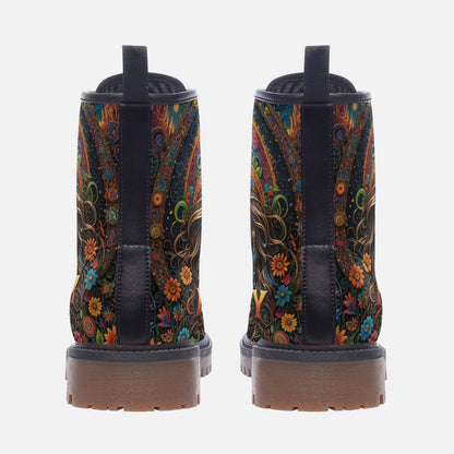 Emerald Blossoms - Hippie Guy on Leather Lightweight Boots for Hippies