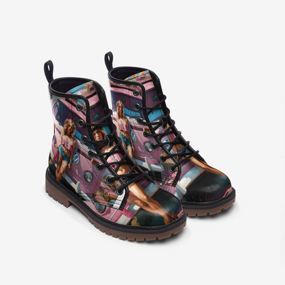 Emerald Blossoms - Pink Girl, Summer Trips, Van Life Casual Leather Lightweight Boots For Hippies