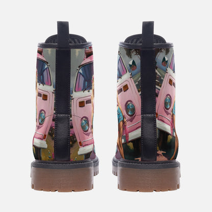 Emerald Blossoms - Pink Girl, Summer Trips, Van Life Casual Leather Lightweight Boots For Hippies