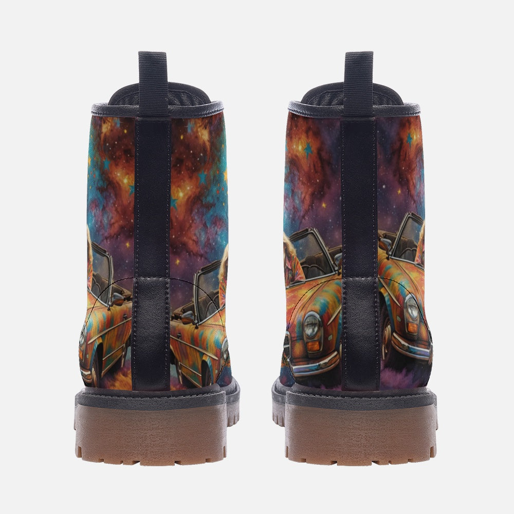 Emerald Blossoms - Elderly Hippie Couple, Youth Ride, Psychedelic Galaxy Casual Leather Lightweight For Hippies