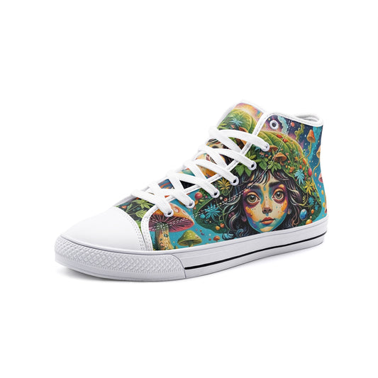 Emerald Blossoms - Natural Beauty, Green Planet, Mushroom Girl Unisex High Top Canvas Shoes For Hippies