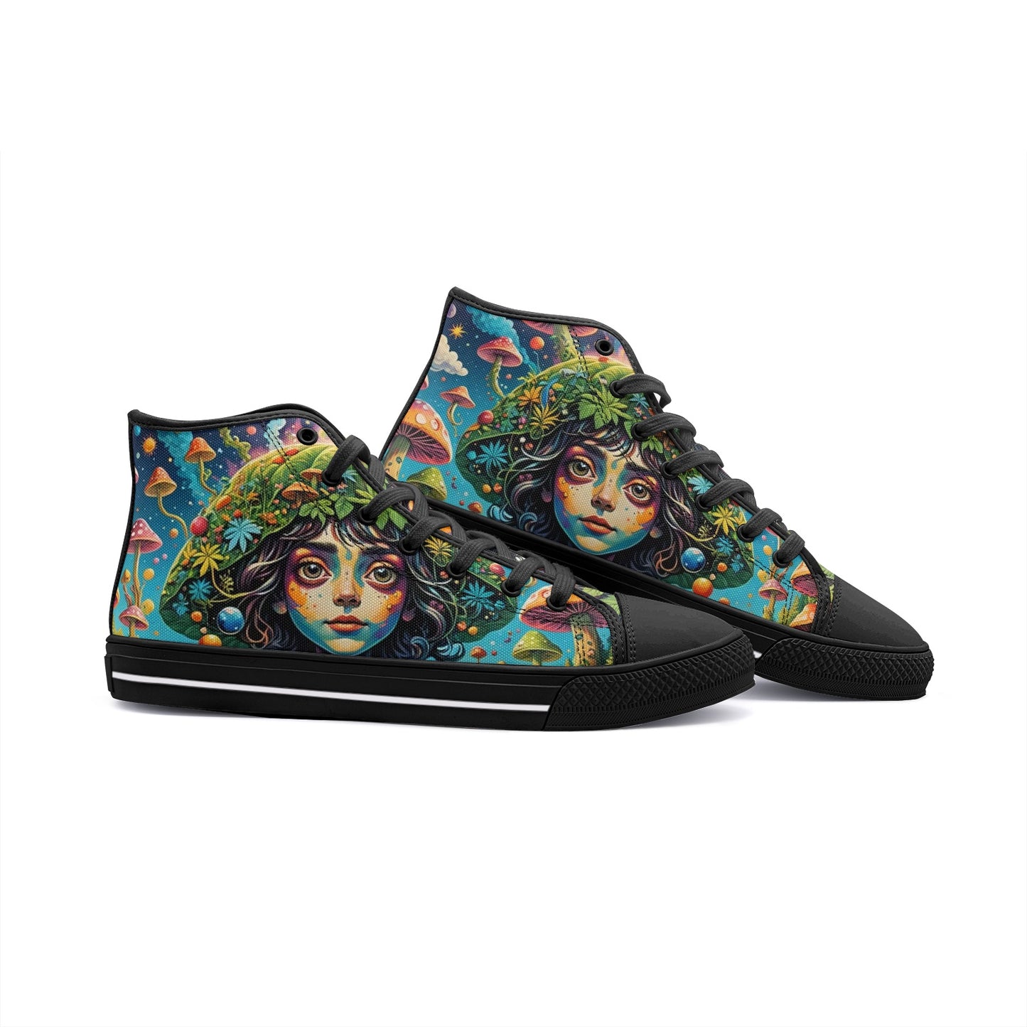 Emerald Blossoms - Natural Beauty, Green Planet, Mushroom Girl Unisex High Top Canvas Shoes For Hippies