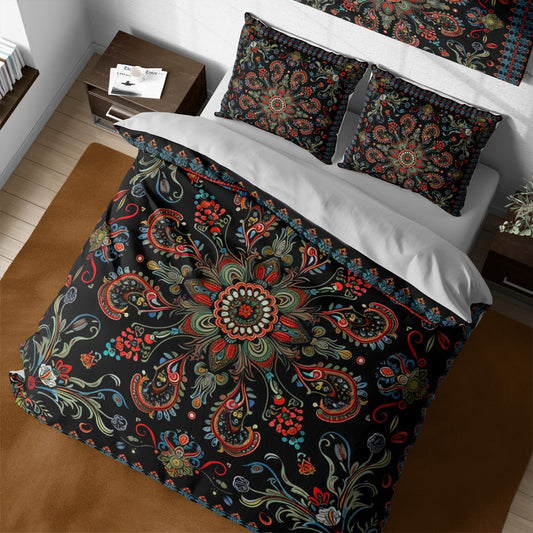 Vintage Floral Indian Boho Mandala Bedding Set For Hippies