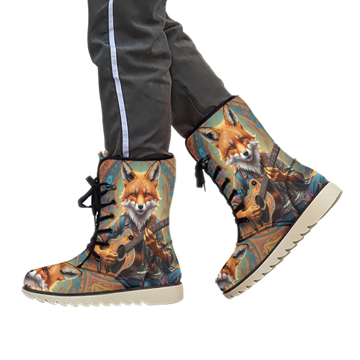 Emerald Blossoms - Fox Playing Guitar Plush Boots, Boho Hippie Style, Ugg Hippie, Ugg Shoes