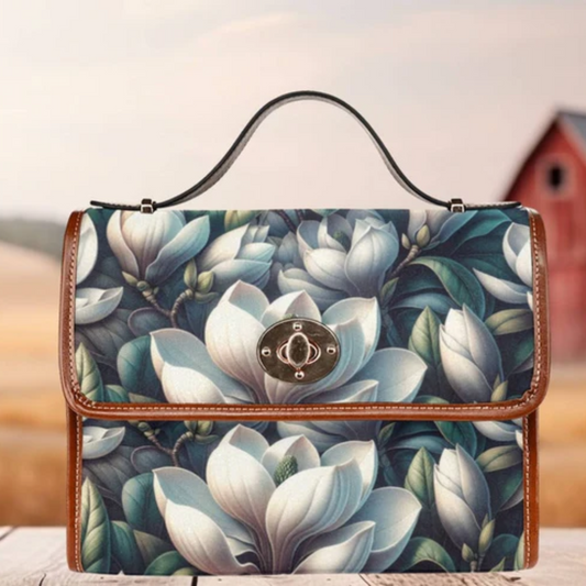 Emerald Blossoms - Satchel Bag Cottagecore Magnolia Beautiful Flowers Messenger Botanical For Hippies