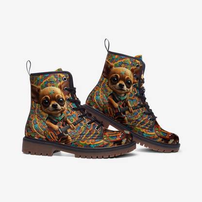 Emerald Blossoms - Chihuahua The Guitarist Casual Leather Lightweight Boots For Hippies