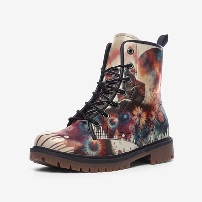 Emerald Blossoms - Watercolor Flower Field Art Casual Leather Lightweight Boots for Hippies