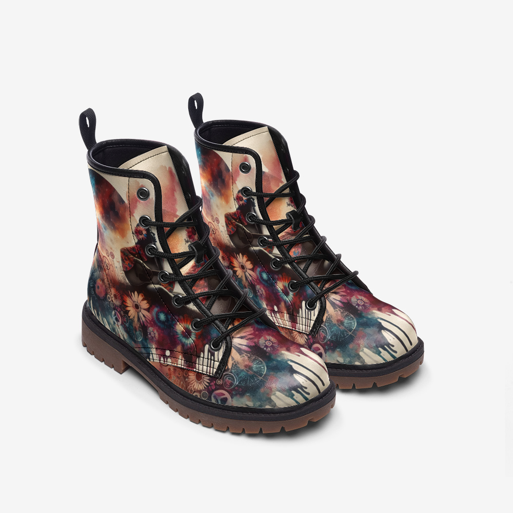 Emerald Blossoms - Watercolor Flower Field Art Casual Leather Lightweight Boots for Hippies