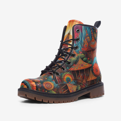 Emerald Blossoms - Psychedelic Wonderland Casual Leather Lightweight Boots For Hippies