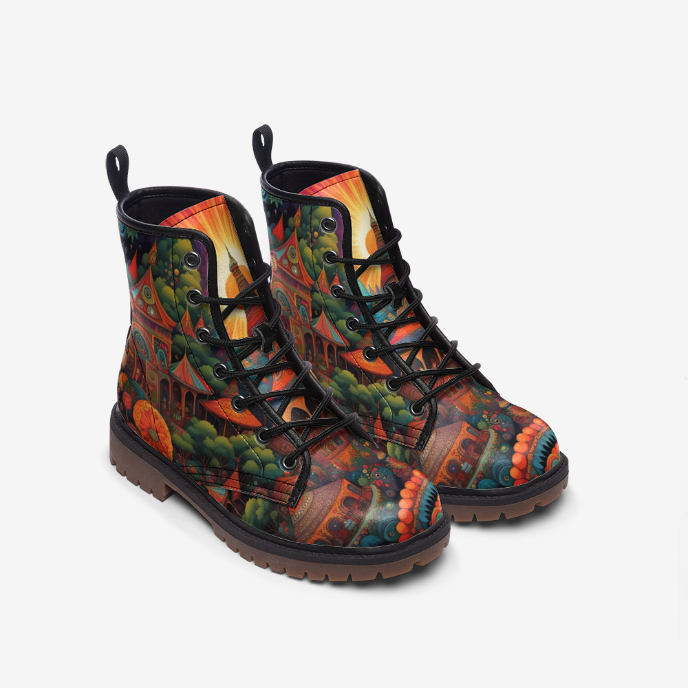 Emerald Blossoms - Psychedelic Wonderland Casual Leather Lightweight Boots For Hippies