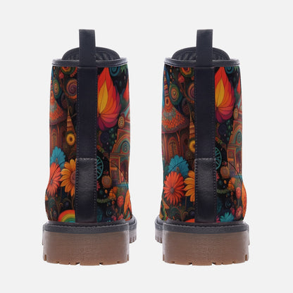 Emerald Blossoms - Psychedelic Wonderland Casual Leather Lightweight Boots For Hippies