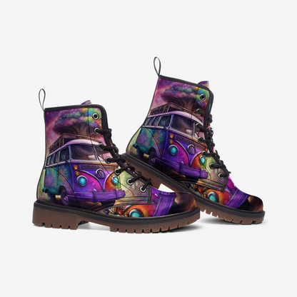 Emerald Blossoms - Aesthetic Van Road Trip Casual Leather Lightweight Boots for Hippies