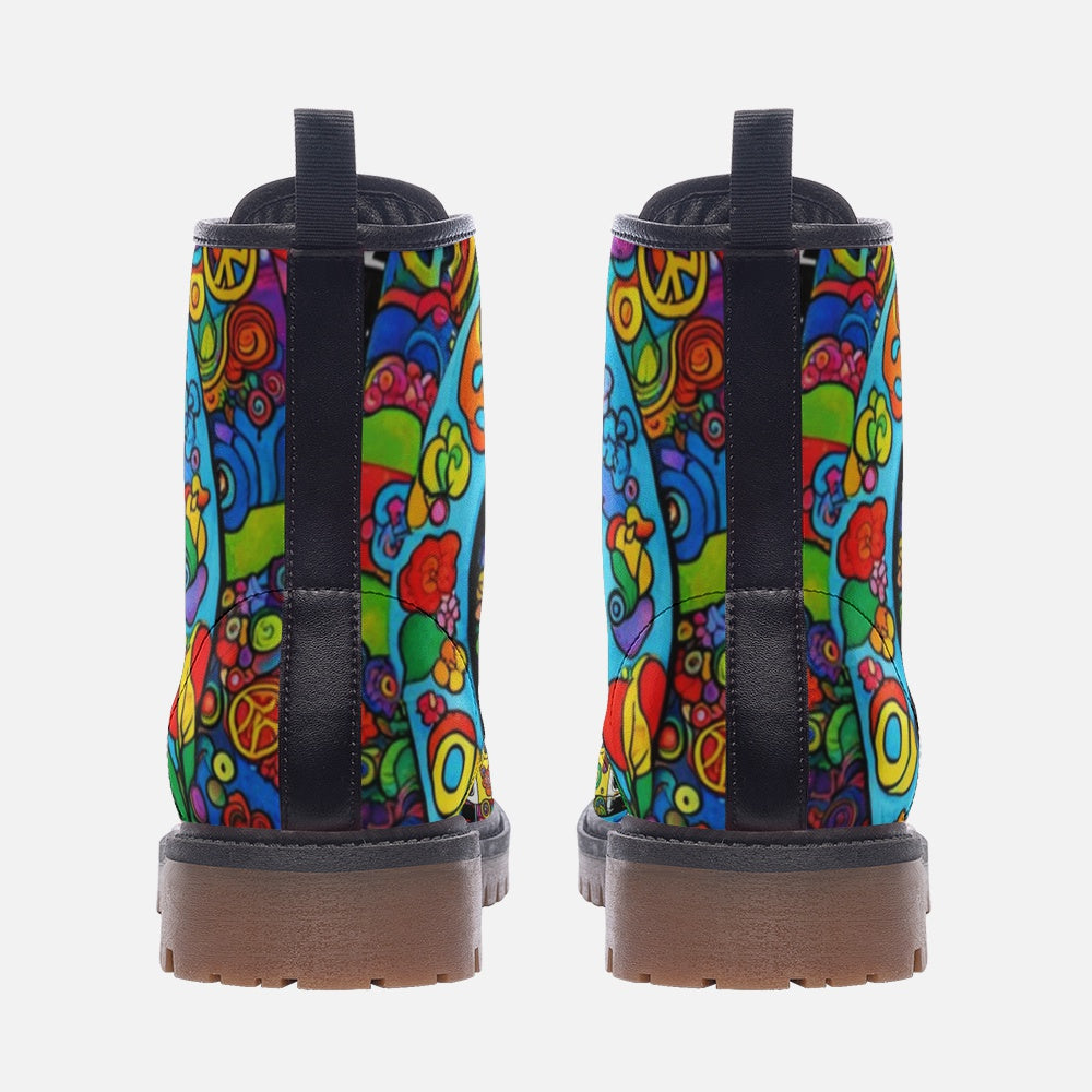 Emerald Blossoms - Hippie Road Trip Casual Leather Lightweight Boots for Hippies