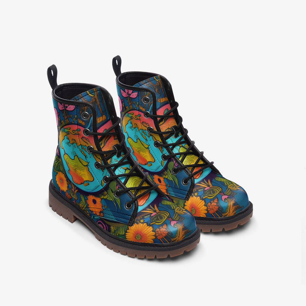 Emerald Blossoms - Psychedelic Earth Artwork On Casual Leather Lightweight Boots For Hippies