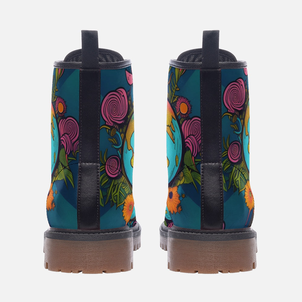 Emerald Blossoms - Psychedelic Earth Artwork On Casual Leather Lightweight Boots For Hippies