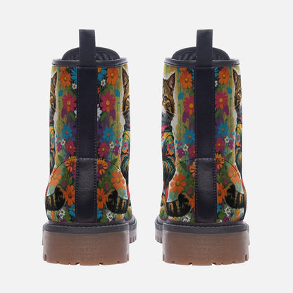 Emerald Blossoms - Guitar Cats Casual Leather Lightweight Boots for Cat Lovers