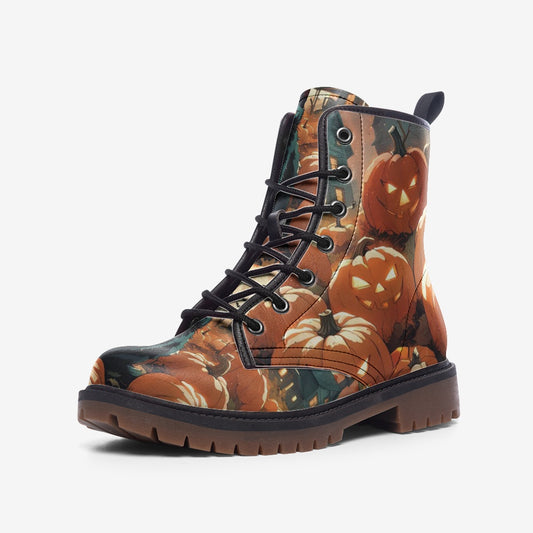 Emerald Blossoms - Spooky Cottagecore, Spice Pumpkin Casual Leather Lightweight Boots For Hippies