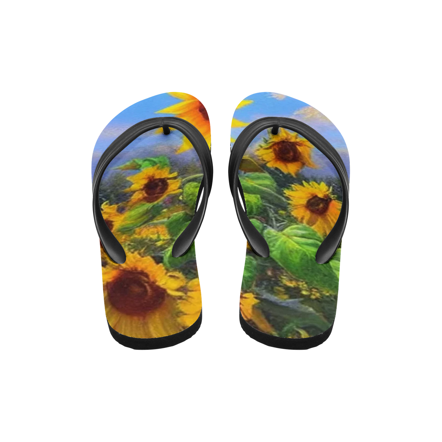 Emerald Blossoms - Blooming Sunflower Print on Unisex Flip Flops For Hippies