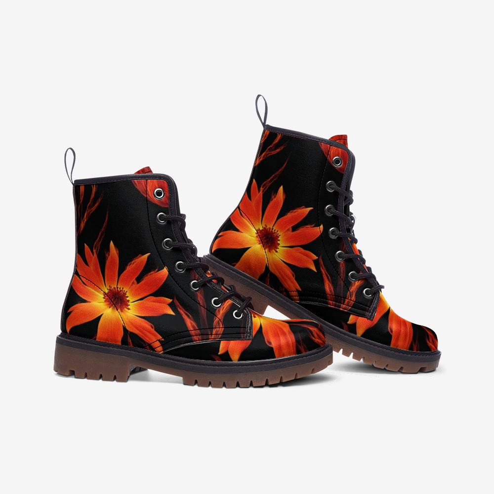 Emerald Blossoms - Burnt Flowers on Leather Lightweight Boots for Hippies