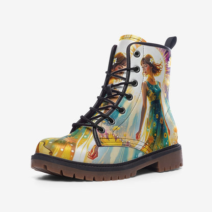 Emerald Blossoms - Spiritual Boho Women on Leather Lightweight Boots for Hippies