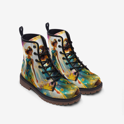 Emerald Blossoms - Spiritual Boho Women on Leather Lightweight Boots for Hippies