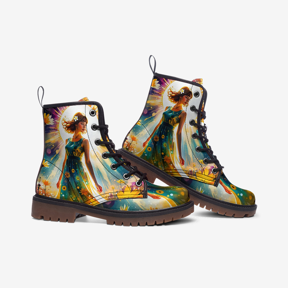 Emerald Blossoms - Spiritual Boho Women on Leather Lightweight Boots for Hippies