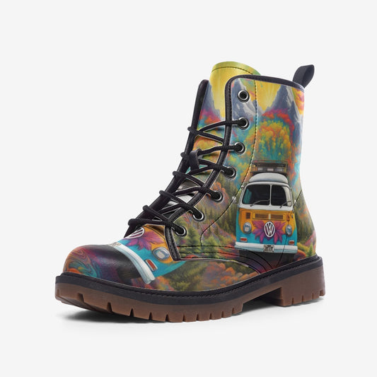 Emerald Blossoms - VW Van Road Trip Casual Leather Lightweight Boots For Hippies