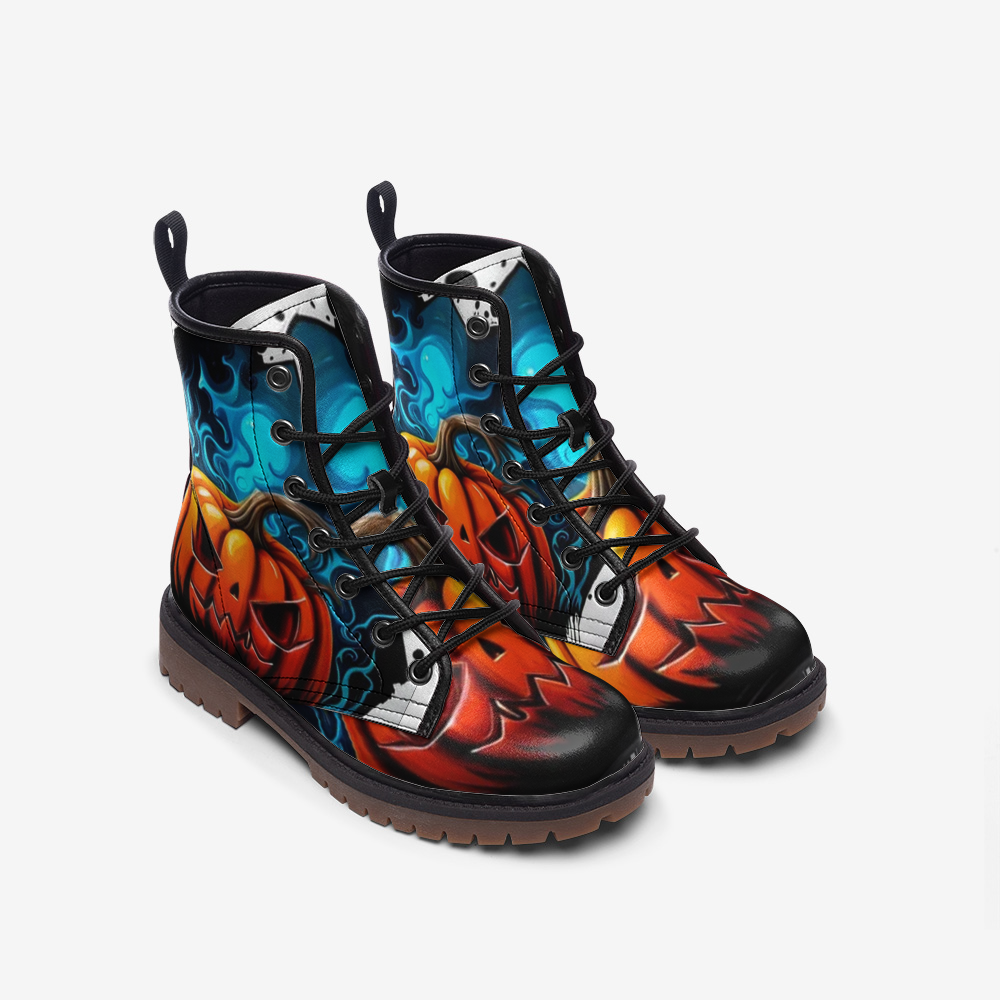 Emerald Blossoms - Autumn Fall Aesthetic Halloween Pumpkin Casual Leather Lightweight Boots For Festive Season