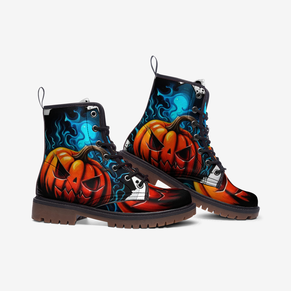 Emerald Blossoms - Autumn Fall Aesthetic Halloween Pumpkin Casual Leather Lightweight Boots For Festive Season