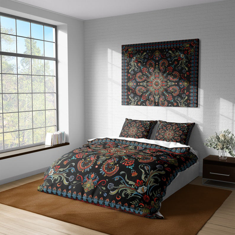 Vintage Floral Indian Boho Mandala Bedding Set For Hippies