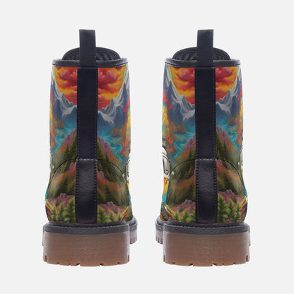 Emerald Blossoms - VW Van Road Trip Casual Leather Lightweight Boots For Hippies