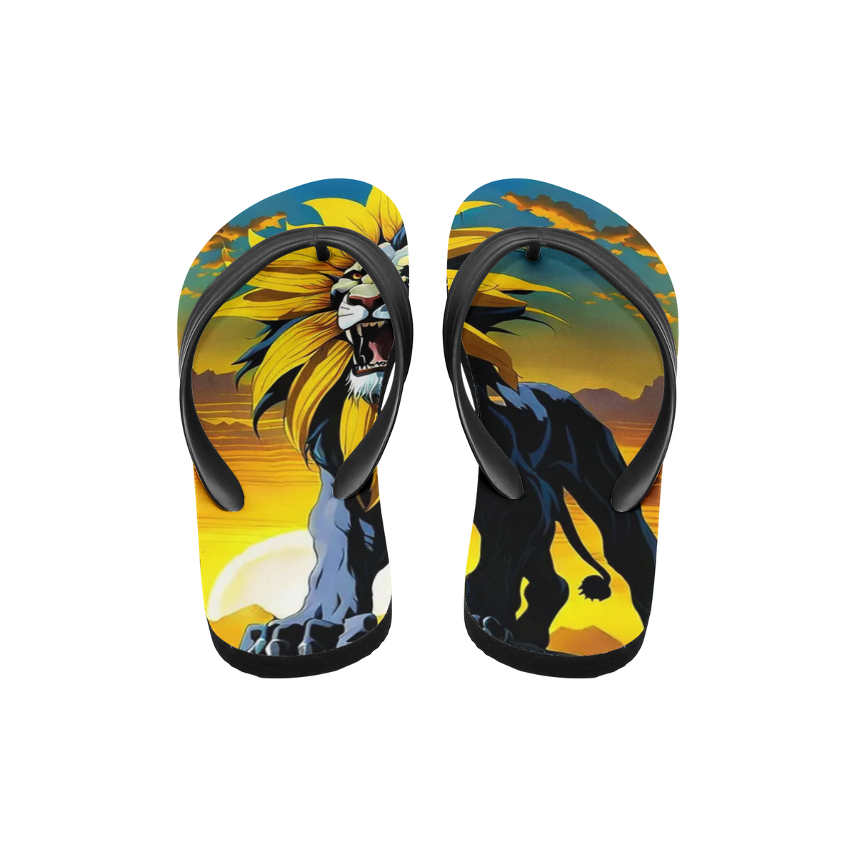 Emerald Blossoms - Sunflower Lion Unisex Flip Flops for Hippies