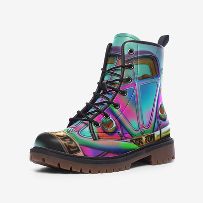 Emerald Blossoms - Holographic Beetle Casual Leather Lightweight Boots For Hippies